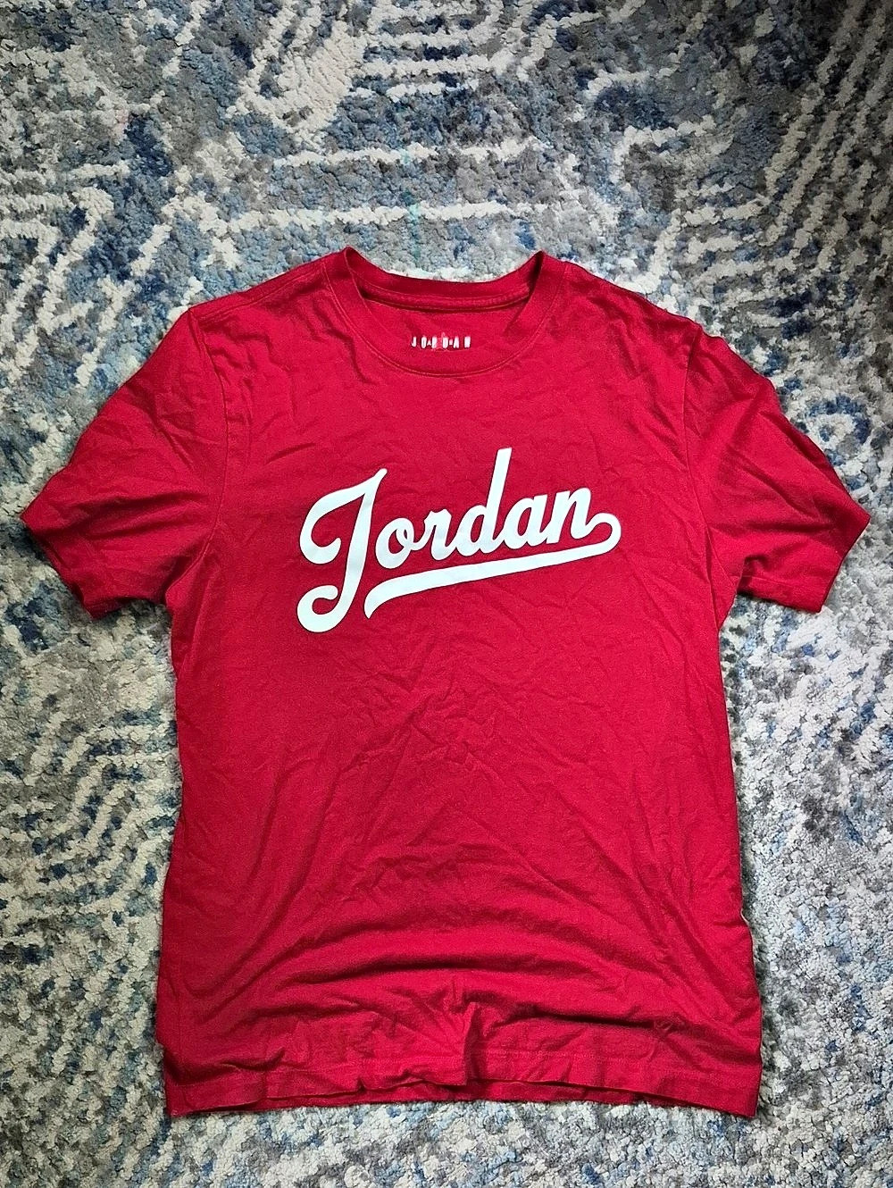 Jordan Script T-Shirt Short Sleeve Graphic Tee in Red Large